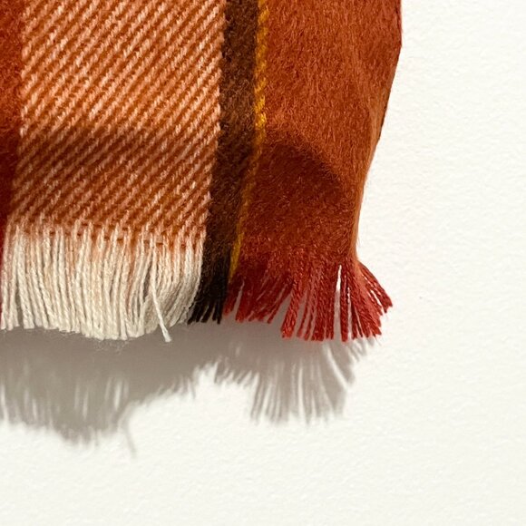 Abraham & Strauss Vintage Brushed Wool Blend Rectangle Scarf Orange Plaid Fall - Picture 6 of 10